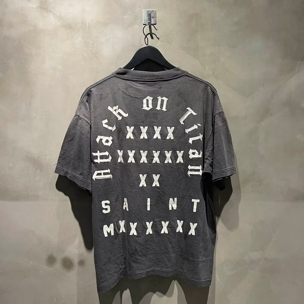 Saint Mxxxxxx x 進擊的巨人 Tee 做舊 水洗 短袖