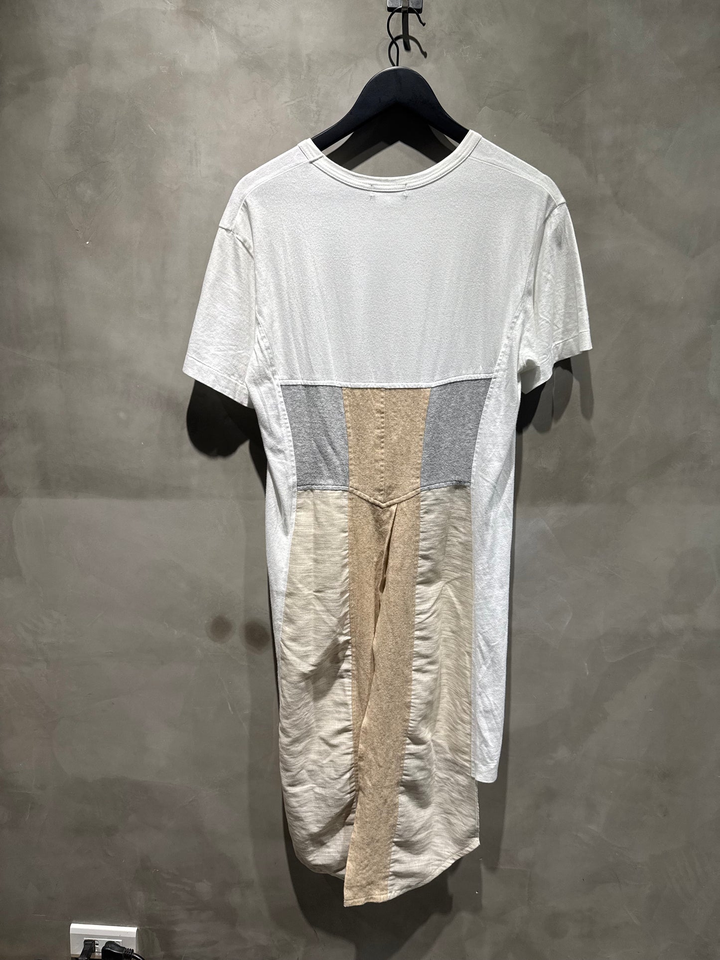 Comme des garcons homme+白色短袖超長版背部拼接上衣 中古