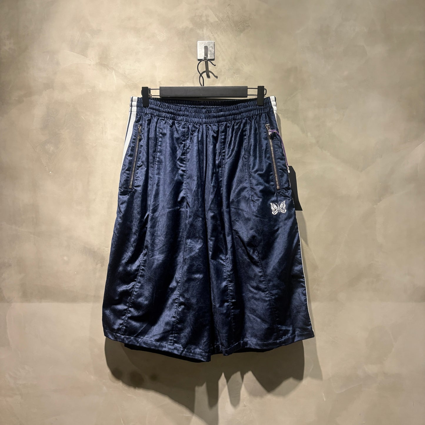 Needles 別注款 H.D.Track Shorts - C/PE Velour NAVY 天鵝絨材質